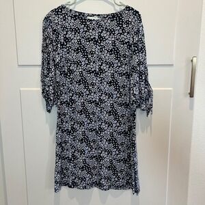 H&M Dress Womens Size‎ 12 Floral Print 3/4 Sleeve Tie Detail Navy Blue Mini